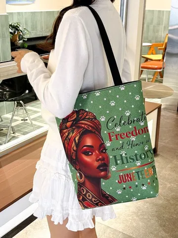 Grote Capaciteit Oxford Stof Tote Tas Dubbelzijdige Portret Print Schoudertas Casual Retro Strandtas Dames Handtas