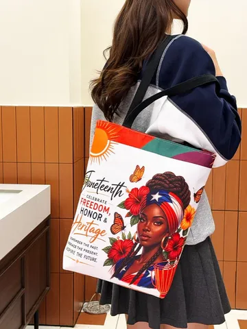 Grote Capaciteit Oxford Stof Tote Tas Dubbelzijdige Portret Print Schoudertas Casual Retro Strandtas Dames Handtas