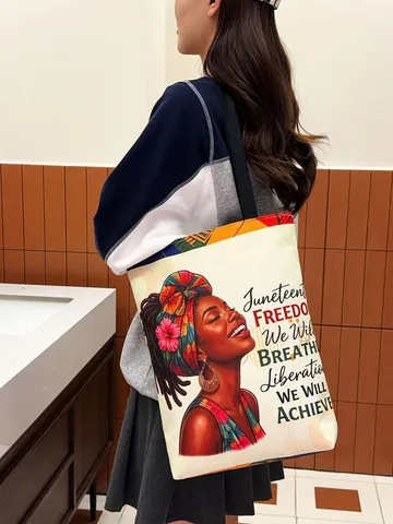 Large Capacity Canvas Tote Bag Black Women Art Print Casual Shoulder Bag Eco Friendly Travel Shopping Handbag