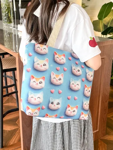 Casual Canvas Draagtas Grote Capaciteit Schoudertas Schattige Cartoon Bloemen Geborduurde Handtas Voor Vrouwen Dagelijkse Reizen