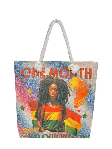 Grote Capaciteit Canvas Tote Bag Voor Dames Vintage Zwarte Vrouw Portret Print Schoudertas Met Katoenen Touw Handvat Strand Vakantie Handtas