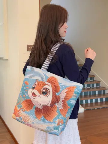 Dames Etnische Geboorduurd Canvas Tote Bag Grote Capaciteit Casual Schoudertas Brokaat Stof School Top Handle Tas