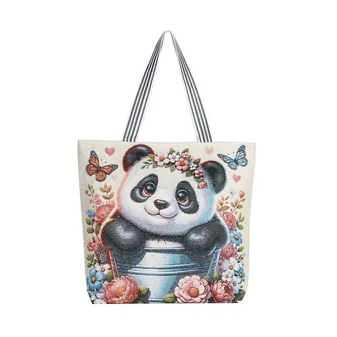 Fris Canvas Tote Bag Grote Capaciteit Schouder Tas Voor Vrouwen Gestreepte Handvat Bedrukt Casual Handtas Dagelijks Reizen Winkelen