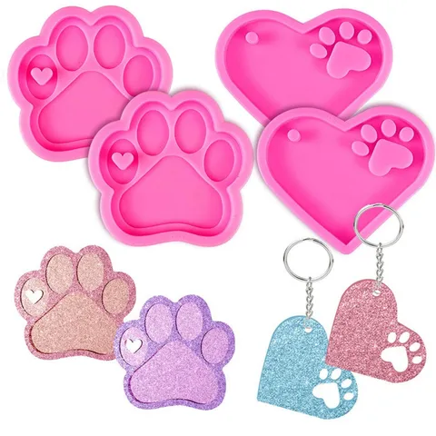 DIY Silikonform Katzen Hundepfote Herz Form Harz Anhänger Epoxid Handwerk Form Schlüsselanhänger Form
