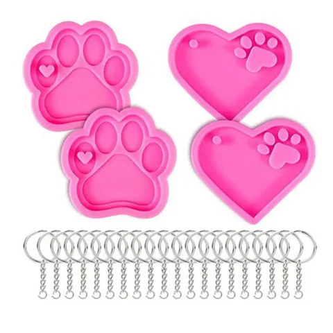 DIY Silikonform Katzen Hundepfote Herz Form Harz Anhänger Epoxid Handwerk Form Schlüsselanhänger Form