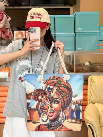 Canvas Tote Bag Met Dik Touwhandvat Grote Capaciteit Dubbelzijdig Bedrukte Strandtas Voor Dames Winkelen Schoudertas