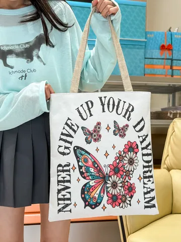 Dames Vlinder Floral Canvas Tote Bag Grote Capaciteit Vintage Esthetiek Bedrukte Schoudertas Casual Handtas Eco Shopper Tas