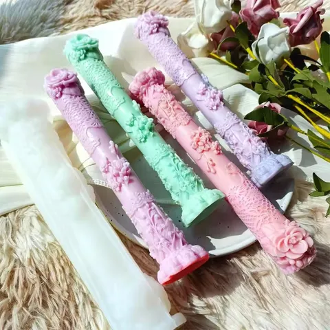 Retro Gescneven Pijler Siliconen Kaarsvorm DIY Aromatherapie Mal 3D Bloemenreliëf Zeep Hars Vorm Woondecoratie Ambacht