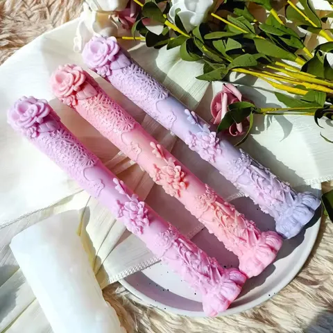 Retro Gescneven Pijler Siliconen Kaarsvorm DIY Aromatherapie Mal 3D Bloemenreliëf Zeep Hars Vorm Woondecoratie Ambacht