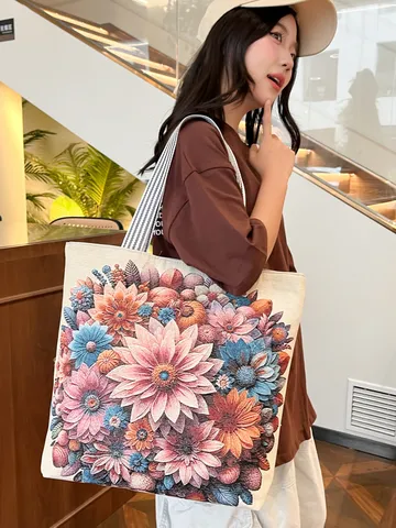 Etnische Stijl 3D Vlinder Borduurwerk Canvas Tote Bag Voor Vrouwen Grote Capaciteit Retro Bloemen Handtas Casual Schoudertas