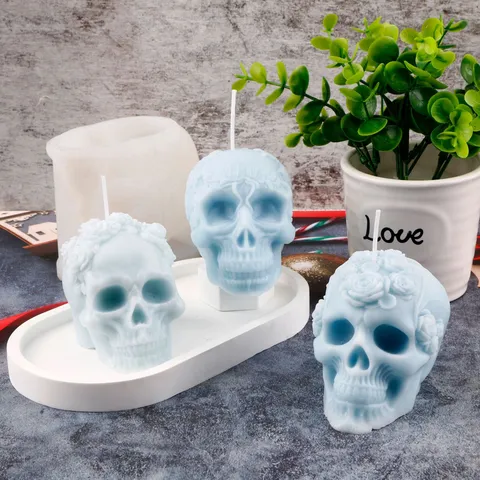 3D Retro Rosen Totenkopf Silikonform Halloween Gothic Duftkerze Gips Ornament Herstellung DIY Handwerksform