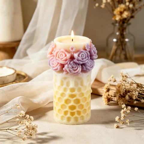 Rose Honeycomb Candle Silicone Mold Geometric Cylinder Aromatherapy Candle Making Handmade Soap DIY Craft Tool