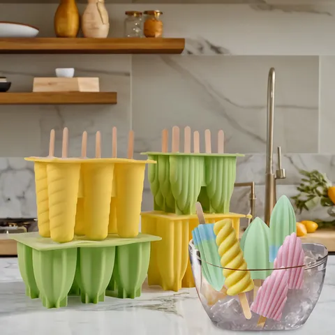 6 Hohlraum Sternfrucht Spirale Eiscreme Silikonform DIY Eis am Stiel Form Mit Deckel Lebensmittelechtes Küchen Backwerkzeug