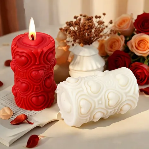 Valentinstag Rose Geprägt Herz Zylindrisch Duftkerze Form DIY Silikon Seife Form Handwerk Form