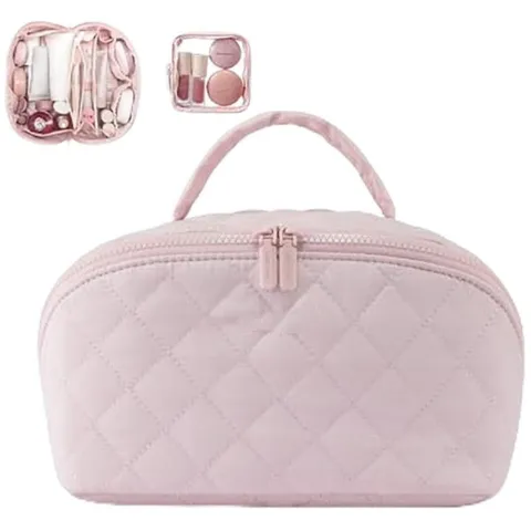 Large Capacity Travel Cosmetic Bag Waterproof Quilted Makeup Organizer Portable Toiletry Bag Multi-Compartment Storage Pouch For Women Men
