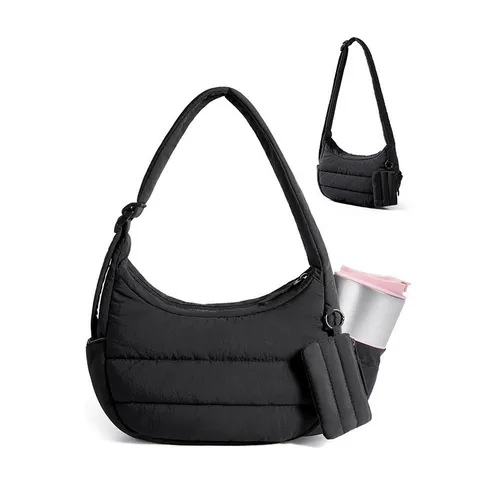 Women Casual Nylon Quilted Underarm Bag Large Capacity Dumpling Shoulder Bag Daily Commuting Crossbody Bag