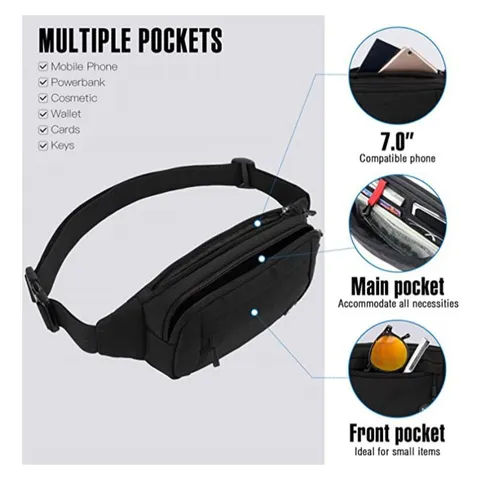 Men Waist Bag Waterproof Oxford Cloth Chest Bag Casual Travel Multi-Pocket Fanny Pack Sport Running Hip Pouch