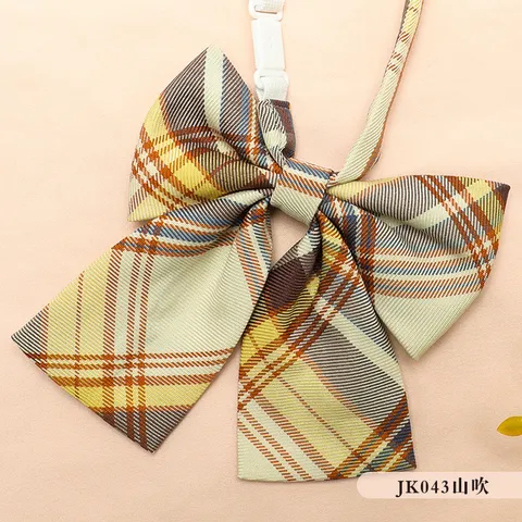 Preppy Style Plaid Bow Tie Polyester Cotton Yamabuki Plaid Collar Flower Uniform Decorative Neckwear Women