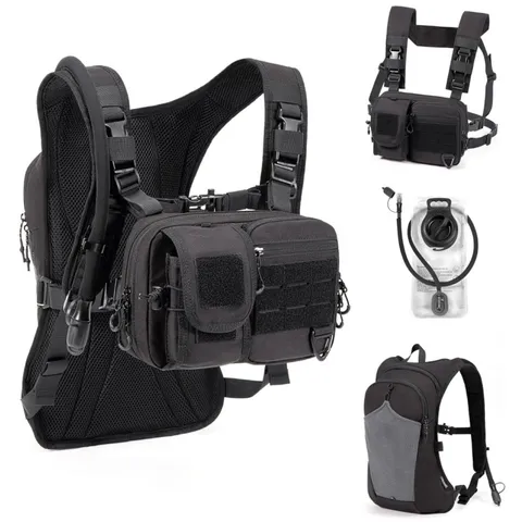 Tactical Chest Bag And Hydration Backpack Combo Molle Vest For Hiking Cycling