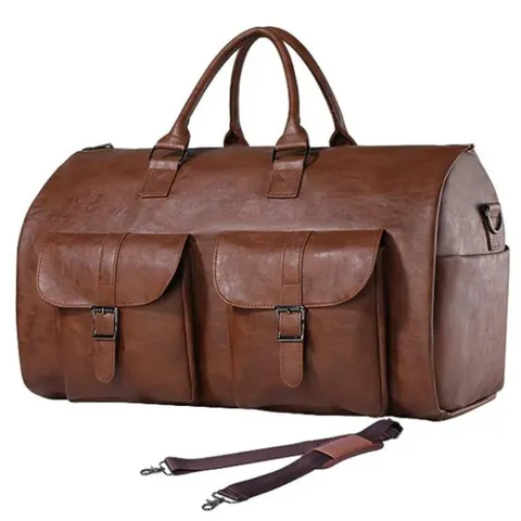 Convertible Travel Duffel Bag Waterproof PU Leather Overnight Luggage Bag With Shoe Compartment For Men Women