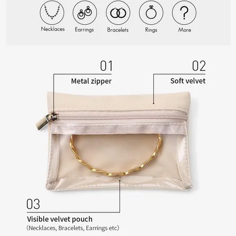 Portable Transparent Visible Jewelry Storage Bag Small Zipper Pouch Multifunctional Organizer For Necklace Watch