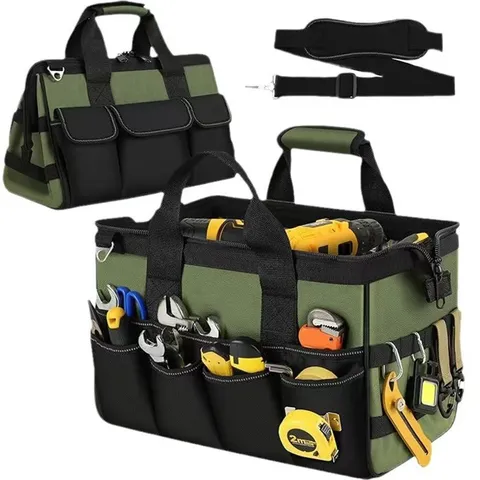 Portable Electrician Woodworking Tool Bag Heavy Duty Canvas Multi Pocket Tool Storage Organizer With Adjustable Strap