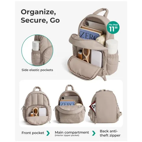 Minimalist Quilted Waterproof Backpack Lightweight Casual Travel Daypack Polyester Small Bookbag For Women