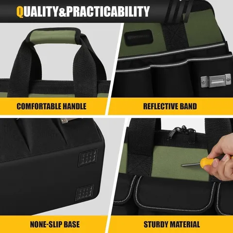 Portable Electrician Woodworking Tool Bag Heavy Duty Canvas Multi Pocket Tool Storage Organizer With Adjustable Strap