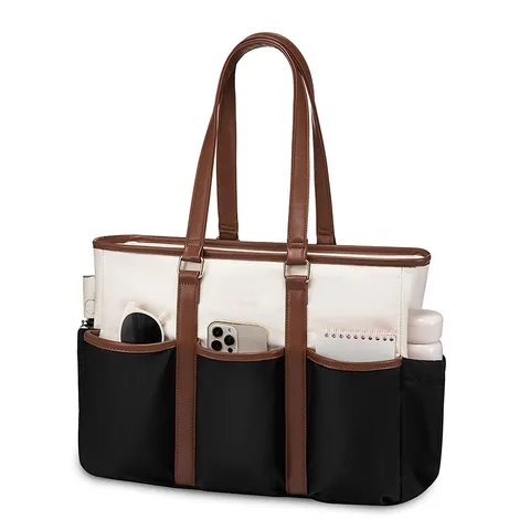 Women's Large Capacity Tote Bag PU Leather Patchwork Teacher Work Bag Laptop Bag Multifunctional Casual Shoulder Bag