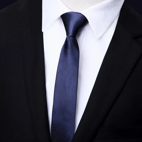 Korean Style Narrow Dark Blue Necktie Solid Color Polyester Silk Arrow Tie For Men Women Business Wedding Party Suit Accessory