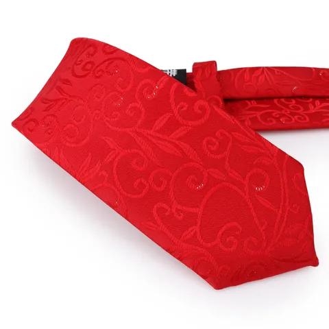 Men's Business Wedding Tie Polyester Yarn-Dyed Jacquard Floral Red Necktie Narrow Handmade Suit Neck Wear