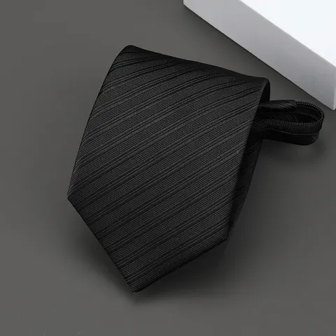 Men Women Business Zipper Necktie Solid Striped Polyester Pre-Tied Lazy Tie Formal Wedding Suit Neckwear