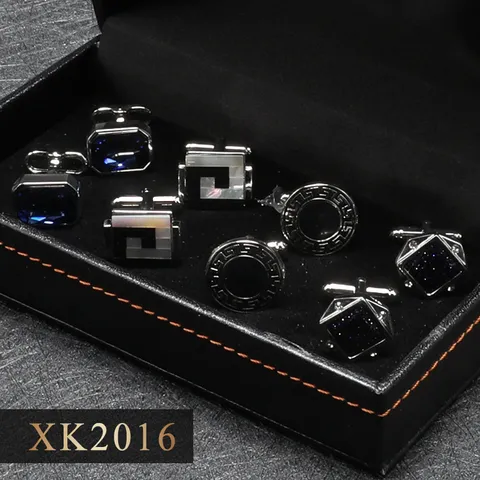 Ensemble de Boutons de Manchette Français pour Hommes Boutons de Manchette en Cuivre Luxe Affaires Chemise Géométrique Boîte Cadeau Bijoux