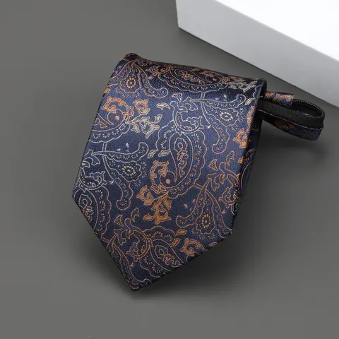 Men's Business Zipper Necktie Polyester Silk Striped Formal Wedding Party Daily Wear No-Tie Narrow Necktie