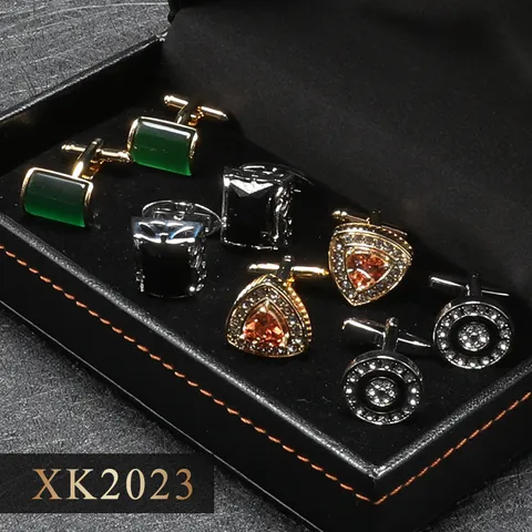 Boutons de Manchette Français pour Hommes Ensemble Cuivre Strass Géométrique Boutons de Manchette pour Chemise Costume Affaires Emballage Boîte Cadeau