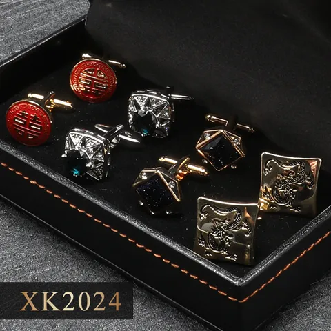 Boutons de Manchette Français pour Hommes Ensemble Boîte Cadeau d'Affaires Cuivre Métal Cristal Boutons de Manchette Costume de Mariage Chemise Accessoires de Bijoux