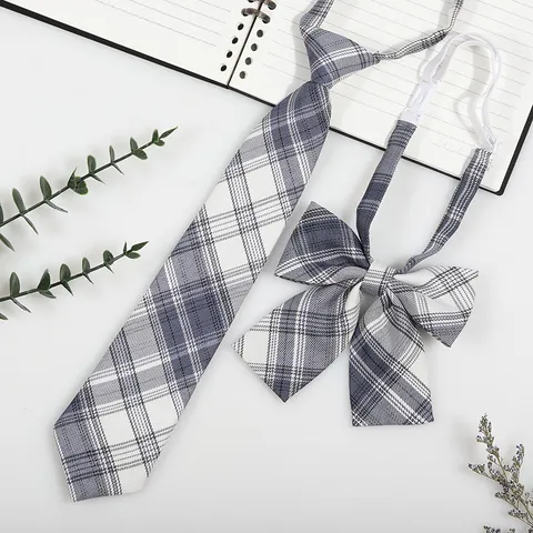 Pre Tied Necktie And Bowknot Set Striped Plaid Preppy Style Neckwear Accessories For Daily Wear Unisex Fashion Neck Tie
