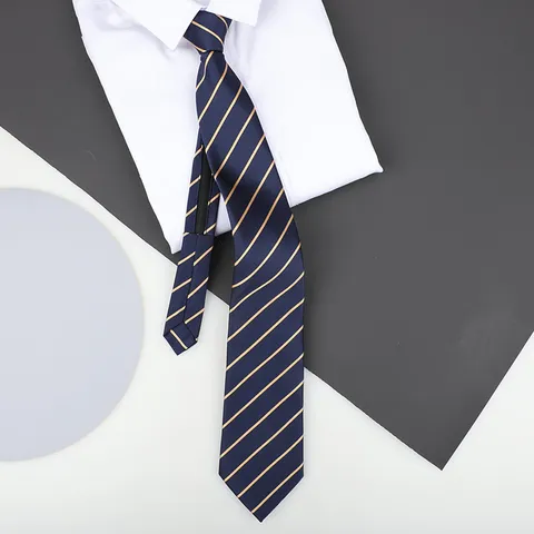 Men's Women's Zipper Necktie Business Formal Wedding Groom Striped Necktie Polyester Silk Fashion Accessory