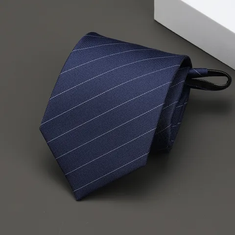 Men Women Business Zipper Necktie Solid Striped Polyester Pre-Tied Lazy Tie Formal Wedding Suit Neckwear