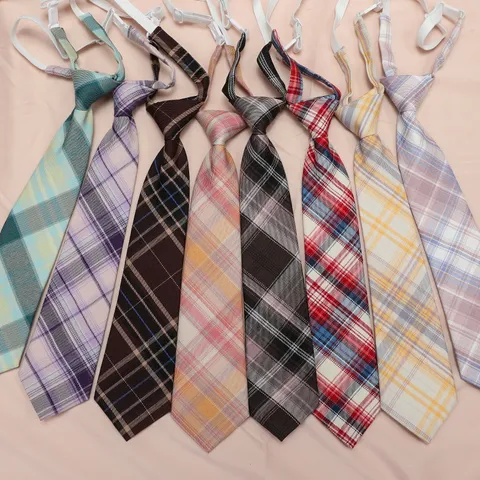 JK Uniform Necktie British Plaid Pre-Tied Lazy Neck Wear Student Daily Casual Fashion Clothing Accessories