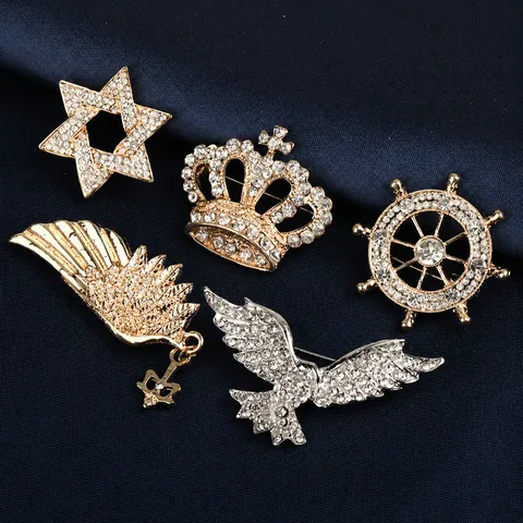 Broche de Diamantes de Imitación de Aleación de Moda para Hombre Lujo Oro Plata Corona Estrella Ciervo Ancla Solapa Joyería