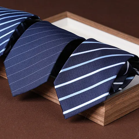 Unisex Business Wedding Formal Zipper Necktie Polyester Yarn Dyed Classic Striped Neck Tie For Men And Women