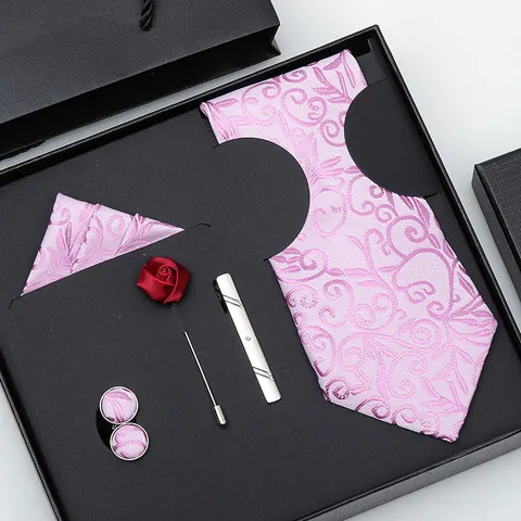 Hommes Affaires Formel Cravate Ensemble Rayé Cravate Pochette Boutons de Manchette Pince à Cravate Broche Coffret Cadeau Mariage Fête