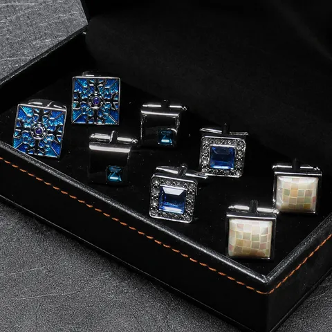 Men's French Cufflinks Business Suit Shirt Alloy Rhinestone Crystal Geometric Fashion Jewelry Accessories Gift Packaging