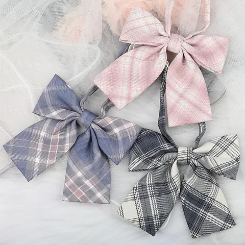 JK Japanese Style Plaid Ribbon Bow Tie Preppy Sweet Collar Accessory Women Sailor Uniform Shirt Decorative Neckwear
