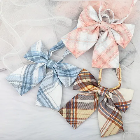 JK Japanese Style Plaid Ribbon Bow Tie Preppy Sweet Collar Accessory Women Sailor Uniform Shirt Decorative Neckwear