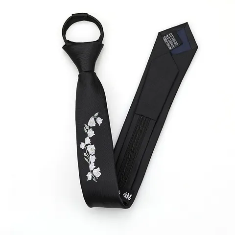 Men Women Narrow Necktie Zipper Floral Embroidery Solid Color Business Wedding Neck Tie Fashion Apparel