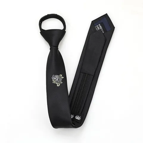 Men Women Narrow Necktie Zipper Floral Embroidery Solid Color Business Wedding Neck Tie Fashion Apparel