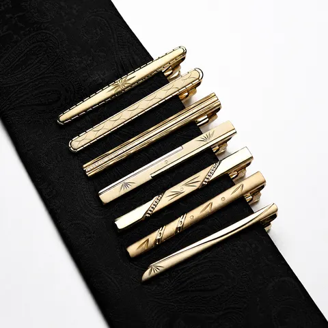 Men's Business Formal Gold Tie Clip Metal Geometric Pattern Tie Pin Gift Box Set Fashion Accessories