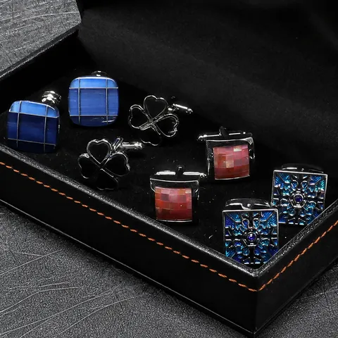 Heren Franse Manchetknoppen Set Vier Paren Zakelijk Pak Overhemd Manchetknoppen Luxe Geschenkdoos Koperen Sieraden